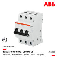 ABB - S203M-C1 เมนเซอร์กิตเบรกเกอร์ 1แอมป์ 3 โพล 10 kA (IEC 60898-1) รหัส S203M-C1