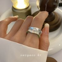 ♦☄ Suzyacc kr niche design heavy letter silver ring female fashion personality green irregular index finger ring