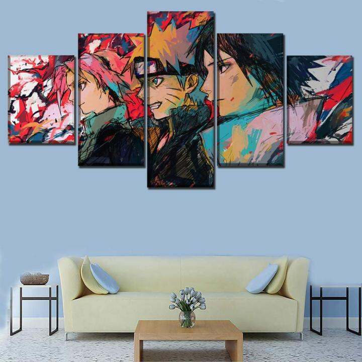 Wall Art 5 Panels Anime Naruto Graffiti Uzumaki Sakura Haruno Sasuke ...