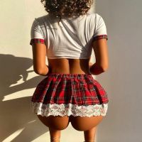 Sexy Lingerie Women Cosplay Student Uniform Mini Skirt And G-thong Set Triangle Bustier Soft Nightwear Erotic Underwear