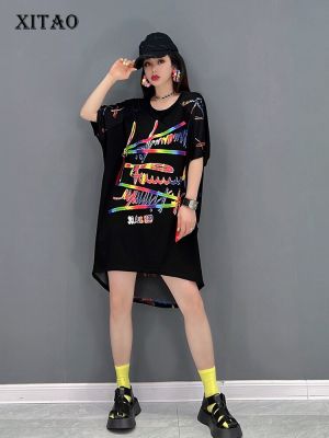 XITAO Shirt Fashion  Women Irregular Print T Shirt