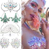 Decorations Party Carnival Sticker Tattoo Rhinestone Festival Music Tattoos Resin Rhinestones Stickers Crystal Chest Sexy