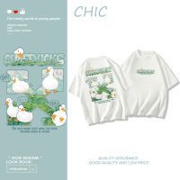 CHIC ผ้าฝ้ายแท้ เสื้อยืดแขนสั้นพิมพ์ลายการ์ตูนเป็ดแสนสนุก สไตล์สบาย ๆ T0553