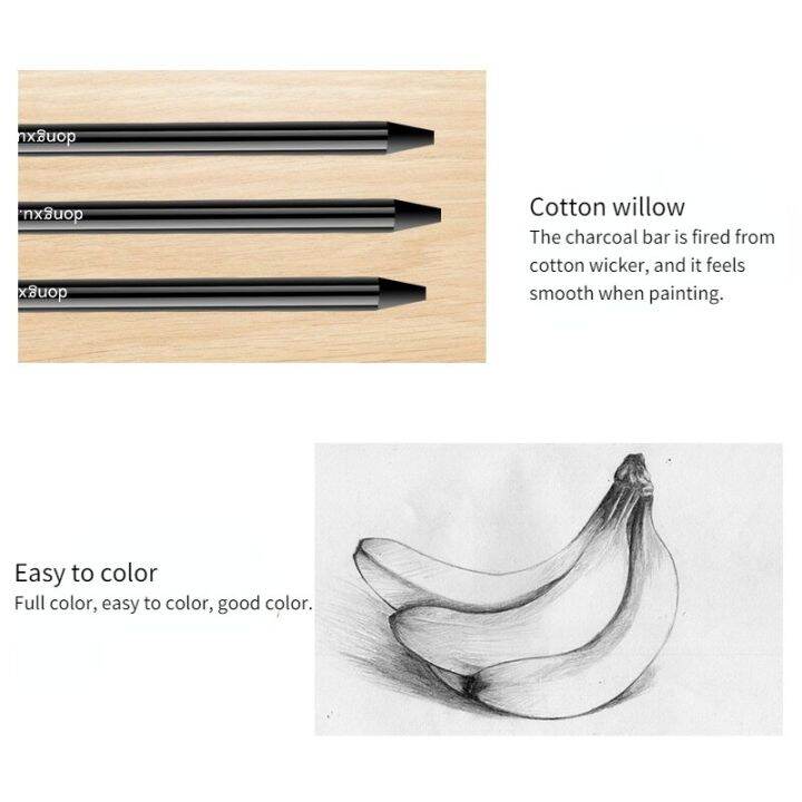 6-packs-of-advanced-black-charcoal-pen-water-soluble-charcoal-thin-strip-sketch-art-charcoal-soft-and-medium-hard-mixed