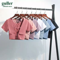 guller เสื้อโยคะมีแผ่นปิดหน้าอกแขนสั้นสำหรับผู้หญิงเสื้อผ้าพิลาทิสกีฬาแขนสั้นมีสะดือและเสื้อผ้าออกกำลังกายหลังที่สวยงามสำหรับฤดูร้อ