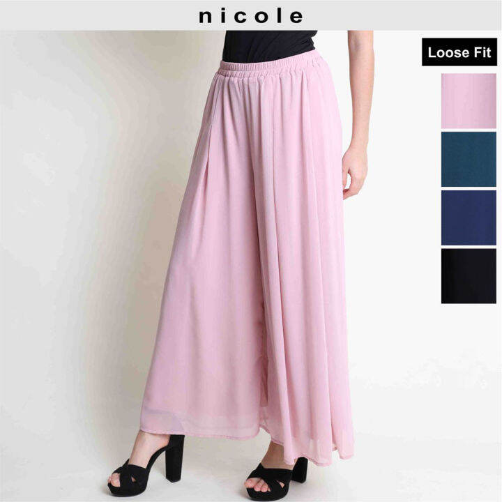 Nicole Comfy Elastic Waist Chiffon Fabric Palazzo Pant 4 Color Lazada