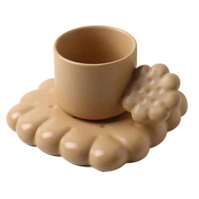 Creative Cute Biscuit Ceramic Coffee Cup Set with Biscuit-Shape Tray Tea Latte Milk Mug Plate Birthday Gift
