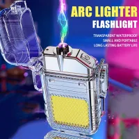 Flashlight Electric Lighter USB Rechargeable Lighter Waterproof and Windproof Double Arc Lighter Outdoor Camping Lighting Tool