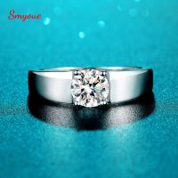 Smyoue D Color 1CT Moissanite Ring For Men 925 Sterling Silver Simulation Diamond Wedding Band Classic Round Cut With GRA Ring