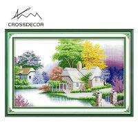 CrossDecor ชุดปักครอสติชพิมพ์ลายทิวทัศน์ Aida ผ้าประทับผ้าใบงานประดิษฐ์ทำด้วยตัวเองชุดตกแต่งห้องบ้าน-ห้องที่เงียบสงบในห้อง