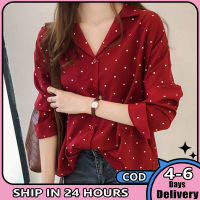 Women Long Sleeves Lapel T-shirt Casual Loose Polka Dot Tunic Tops Single Breasted Cardigan Chiffon Blouse【fast】