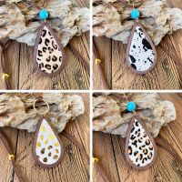 [COD] Gold dot leopard cowhide necklace bohemian cow water drop turquoise pendant texture