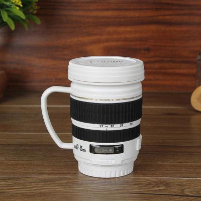 แก้วกาแฟสแตนเลส Mug Lensa กาแฟสีขาวสีดำถ้วยกาแฟสุดสร้างสรรค์แก้วกระบอกน้ำถ้วยน้ำร้อนของขวัญ