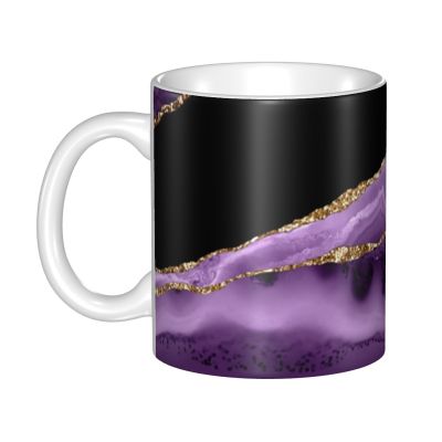 【High-end cups】สีม่วงและสีทองอาเกตเนื้อแก้วกาแฟ DIY ที่กำหนดเองเซรามิกนมชาแก้วผู้ชายผู้หญิงกลางแจ้งทำงานตั้งแคมป์ถ้วย