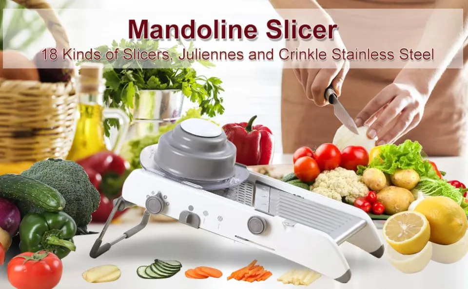 18 Types Adjustable Mandoline Slicer, Foyomo Stainless Steel Manual Cutter  Vegetable Grater Julienne Slicer Waffle Fruit Kitchen Potato Cutter White