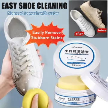 White Shoe Cleaning Cream,Shoe Stain Remover for White,Wash-Free Whitening  Agent Effective Stain Remover with Sponge,Keep Your Shoes as White as New