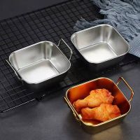 304 Stainless Steel Food Storage Tray with Handle Plates Silver Gold Metal Pastry Pan BBQ Snacks Sushi Dish Kitchen Utensils Baking Trays  Pans