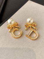 2023 Genuine  CD/D letter pearl earrings for women niche design high-end new bow earrings small fragrance retro earrings