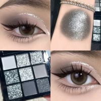 ▫✹∏ 9 Colors Cool Toned Eyeshadow Palette Black Smokey Palette Matte Glitter Eyeshadow Palette Smoky Eye Shadow Eye Pigments Palett