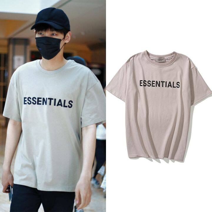 เพลง-fear-of-god-essentials-เสื้อทีเชิ้ตแขนสั้นเสื้อเสื้อยืดแบบหลวมตัดหมอกไฮสตรีท