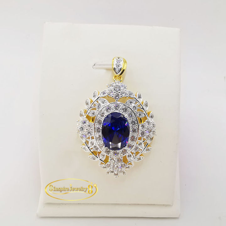 inspire-jewelry-จี้พลอย-sapphire-ไพลิน-งานdesign-จิวเวลรี่-งดงามประดับ-เพชรกลมcz-ตัวเรือนหุ้มทองแท้24k-ขนาด-4-cm