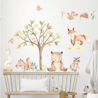 Cartoon Cute Animal illustration Watercolor Nursery Sticker  Removable Wall Decals Art Print Kids Boys Room Interior Home Decor Stickers