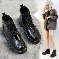 COD dsdgfhgfsdsss ✔Ready Stock✈ Fashion Casual Thick-Soled Martin Boots Glossy Leather Round Toe Womens Ladies Ankle Genuine Outdoor Women Classic Retro British Style Short