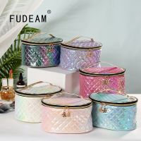 【ขาย】 FUDEAM หนัง Argyle ผู้หญิงกระเป๋าเครื่องสำอางที่มีกระจกมัลติฟังก์ชั่เดินทางแป้งจัดเก็บจัดระเบียบกระเป๋าถือแบบพกพากรณีแต่งหน้า