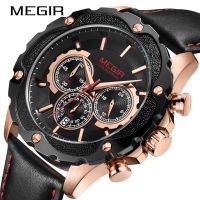 【January】 Megs MEGIR men watch fashion leather movement quartz male 2070 multi-function timing calendar