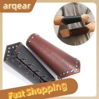 ARQEAR529453 สีดำสีน้ำตาล ยิงธนูแขนยาม ถุงมือกันร้อน เครื่องหนังแท้ Viking Bracer ของใหม่ พังก์สไตล์ ข้อมือแขนเสื้อ ชายหญิง