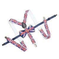 1SET Union Jack Bow Tie Unisex Adult Suspenders Men 3 hooks Suspender Adjustable Elastic X Back Women Braces