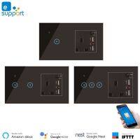 สวิตช์อัจฉริยะแบบไร้สายพร้อมพอร์ต USB เต้ารับแบบ UK 1 2 3แก๊งค์90V-240V สวิทช์ไฟติดผนังสัมผัสใช้ได้กับ Alexa Google Home IFTTT