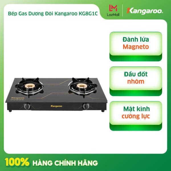 Bếp gas dương đôi Kangaroo KG8G1C – Mặt kính chịu lực – Hệ thống đánh lửa Magneto