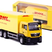 Diecast 1:64 Scale Die Cast Metal Alloy Express DHL Yellow Truck Model Container Transport Vehicle Kids Toys Collection Gift