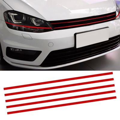 ● 5Pc Reflective Strips Car Sticker Auto Front Hood Grille Mouldings Red Waterproof Car Decor Accessories Exterior Parts Universal