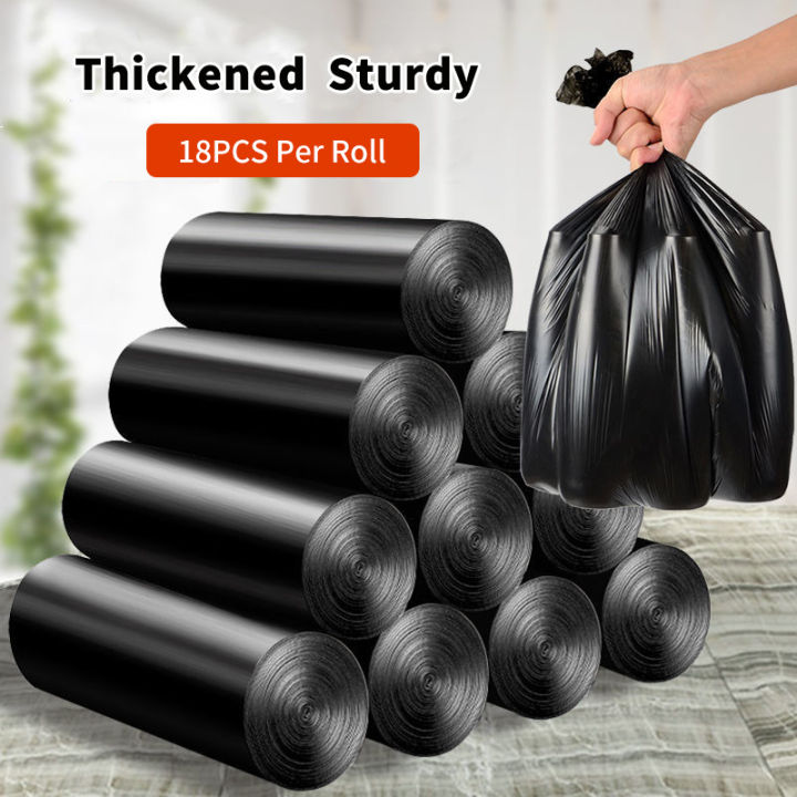 5 Rolls/pack (75pcs) Drawstring Disposable Thickened Garbage Bag,  Disposable Small Plastic Bag, Kitchen Bathroom Office Cleaning, Odorless Black  Garbage Bag