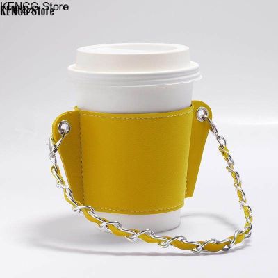 KENCG Store Coffee cup set chain portable pu leather beverage soda tote bag heat insulation insulation cup set hanging portable