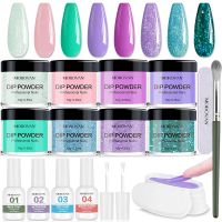 8 Colors Dip Powder Nail Kit With Base Top Coat Activator Brush Saver Nail Dip Powder Kit for Dipping Nail Nail Art Manicure Set