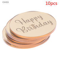 CHIDI 10pcshappy วันเกิดเค้ก toppers กระจกอะคริลิคเบเกอรี่คัพเค้กตกแต่งบัตร