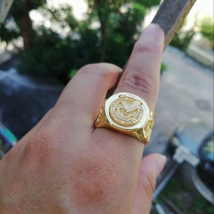 TFOE (PE) Kuya mans/ATE ladies mini Bull Ring , DEO ET PATRIA, Gold Plated Brass, The Fraternal