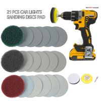 21Pcs/Set Sanding Discs Pad Polishing Sandpaper DIY Car Lights Kit Restoration Headlights Repair Set P240 Mop M16 Drill Adapter Cleaning Tools