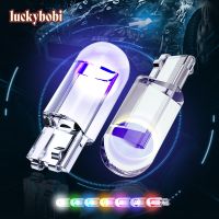 2pcs W5W T10 LED Lamp Car Bulb Epoxy Resin Cob 12V 6000K 7 Colors Wedge License Plate Lamp Dome Indicator Reading Light White