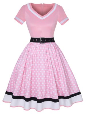 【CW】☎  2022 50s 60s Womens With Dot Print Short Sleeve Hepburn Robe Pin Up Rockabilly Dresses