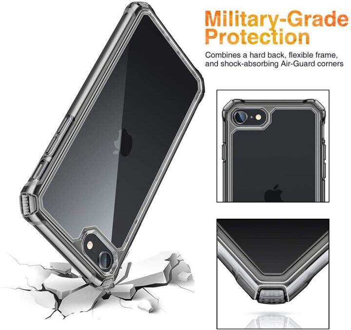 air-armorออกแบบมาสำหรับiphone-se-2020-เคส-iphone-8-เคส-ดูดซับแรงกระแทก-ป้องกันรอยขีดข่วน-การป้องกันเกรดทหาร-โพลีคาร์บอเนตแข็ง-กรอบโพลิเมอร์ที่ยืดหยุ่นสำหรับiphone-se-2020-8