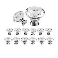 Crystal Door Knobs,6Pcs 30 mm+6 Pcs 40 mm Clear Drawer Furniture Handles with Screws,for Kitchen Office Chest Cabinet