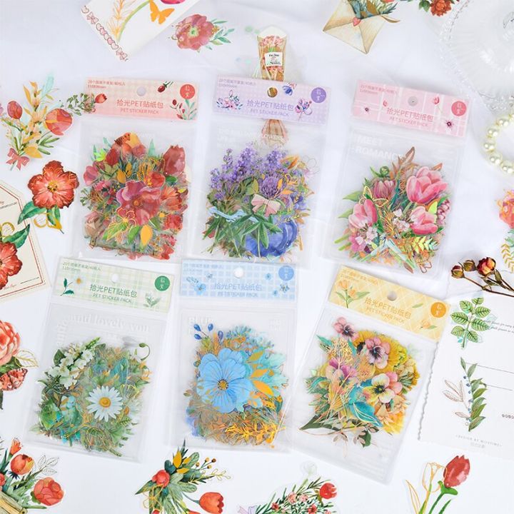 60Pcs Kawaii Washi Sticker Set Floral Butterfly Gardening Flower Stickers  for Scrapbooking DIY Arts Craft Journal Planner Diary