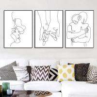 ﺴ○ วาดเส้นคู่ Hand Love Kiss Wall Art ภาพวาดผ้าใบ Nordic โปสเตอร์และพิมพ์ Minimalist ภาพผนังสำหรับห้องนั่งเล่น