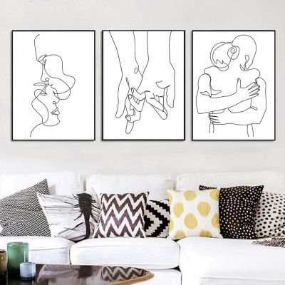 ﺴ○ วาดเส้นคู่ Hand Love Kiss Wall Art ภาพวาดผ้าใบ Nordic โปสเตอร์และพิมพ์ Minimalist ภาพผนังสำหรับห้องนั่งเล่น