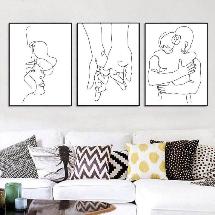 วาดเส้นคู่-hand-love-kiss-wall-art-ภาพวาดผ้าใบ-nordic-โปสเตอร์และพิมพ์-minimalist-ภาพผนังสำหรับห้องนั่งเล่น