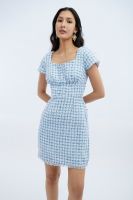 ESP เดรสผ้าทวีต ผู้หญิง สีน้ำเงินอ่อน | Tweed Dress | 5768